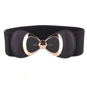 2/$21 Ladies 26.5 Inches Black Bow Stretch Belt